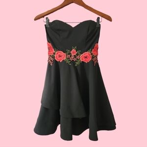 B Darlin mini cocktail dress with embroidered roses